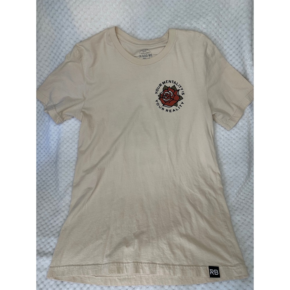 In God We Must Mens Your Mentality Is Your Reality Rose Graphic T-Shirt Tan M